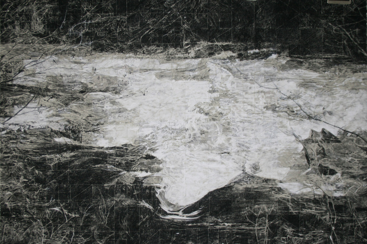 Drawing, black and white, River, large, fine art
